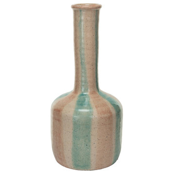 Hand-Painted Terra-cotta Vase With Tall Neck, Crackle Glaze