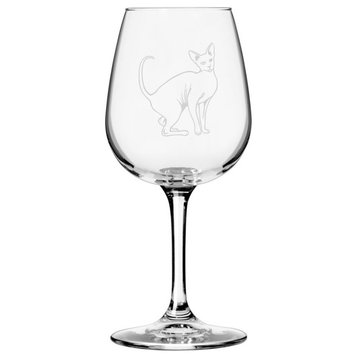 Peterbald, Side View 1 Cat Themed Etched All Purpose 12.75oz. Libbey Wine Glass