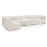 Meridian Furniture - Ollie Black Boucle Fabric L-Shaped Modular Sectional, Cream, 6-Piece: 4 Armless Chair, 2 Corner Chair - Meet the epitome of style and functionality with this Ollie boucle fabric living room sectional, part of the Ollie modular collection. A contemporary marvel, this sectional features chic and inviting rich cream boucle fabric upholstery, giving it a sumptuous texture that oozes elegance and luxury. Curved corners add to the visual look of the sectional while maximizing seating comfort while lounging, reading, or entertaining. Pair it with other items in the Ollie collection easily, thanks to an attachment latch underneath.