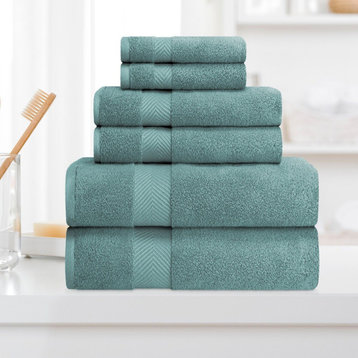 6 Piece Cotton Zero Twist Textured Towel Set, Jade