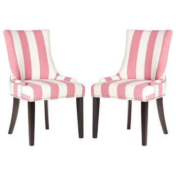 Safavieh Lester Dining Chairs, Set of 2, Pink and White Stripe, Fabric, Espresso
