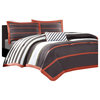 Twin / Twin XL Comforter Set in Dark Gray Orange White Stripes