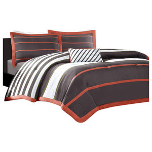 Full Queen Size Comforter Set In Navy Blue White Khaki Stripe Contemporary Comforters And Comforter Sets By Hilton Furnitures