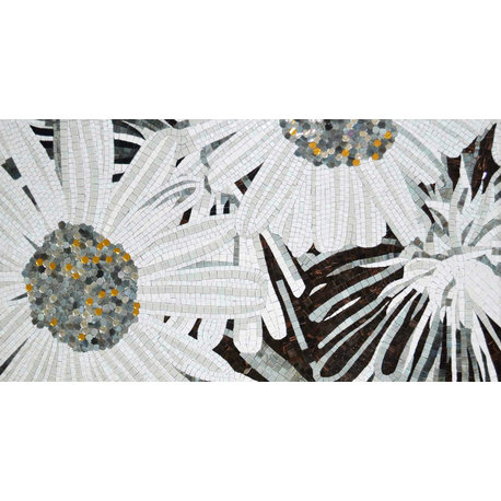 "White Daisies" Glass Mosaic Art, 40"x20"