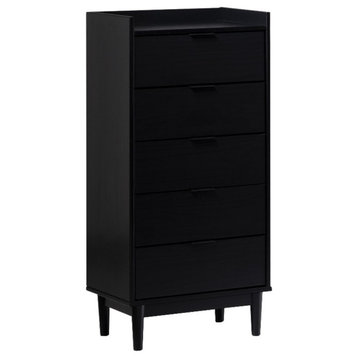 5-Drawer Tall Wood Bedroom Chest Dresser - Black