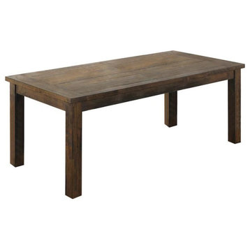 Farmhouse Dining Table, Hardwood Construction With Rustic Golden Brown Finish