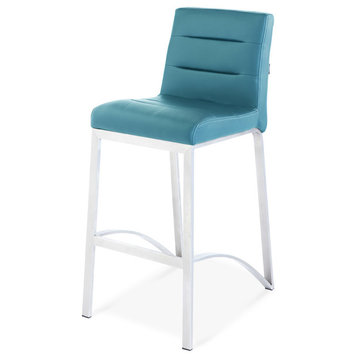 Lynx Counter Height Contemporary Stool With Metal Base, Teal