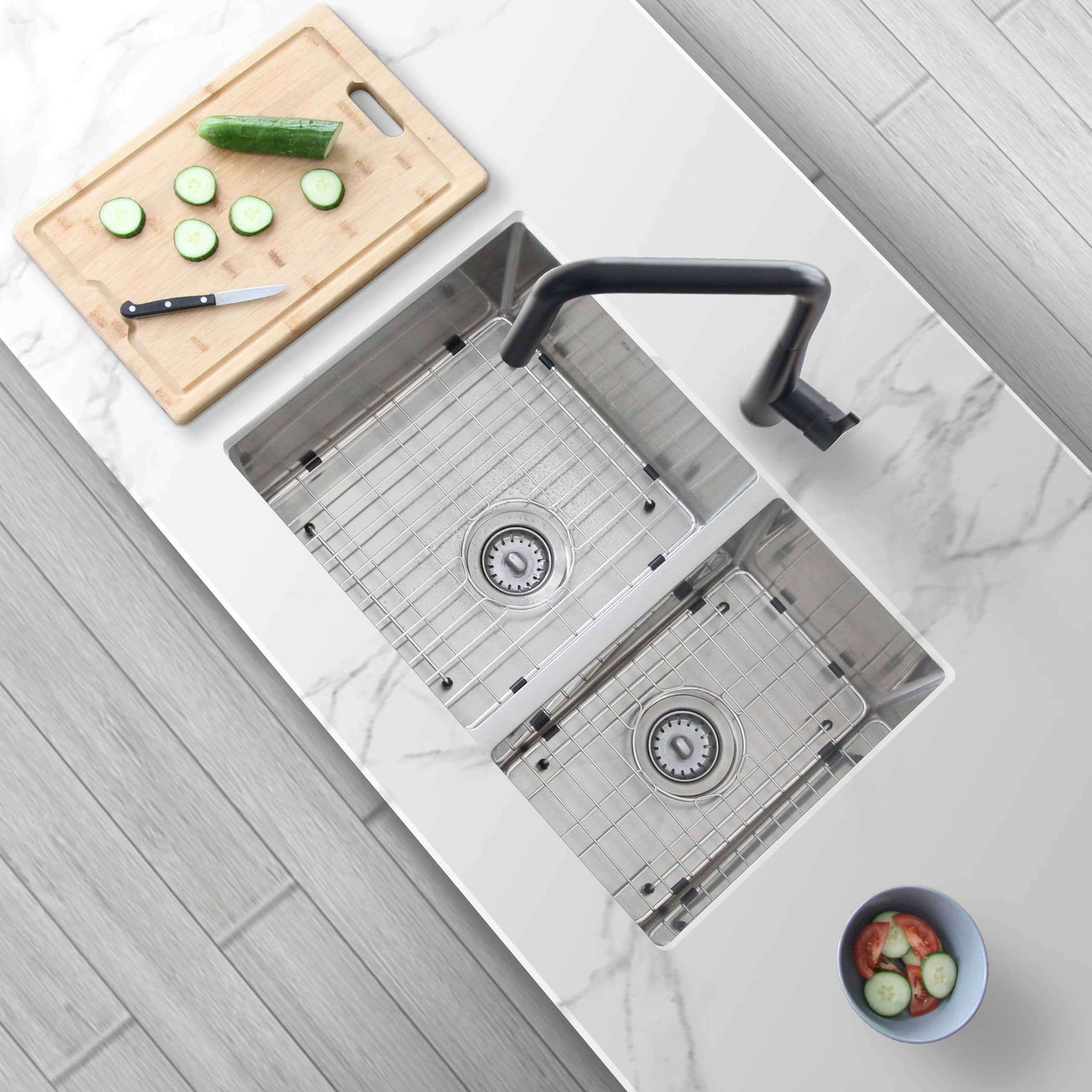 STYLISH 28" Double Bowl 60/40 Reversible Undermount Stainless Steel Kitchen SInk