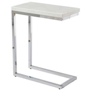 Steve Silver Echo White Marble and Chrome Chairside End Table