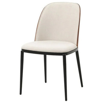 Dining Chair, Steel Frame With Padded Seat & Curved Back, Walnut/Beige