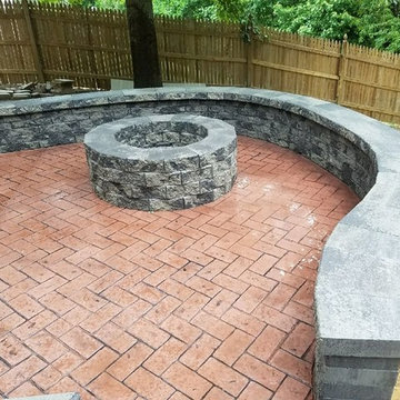 W-Stamped Concrete Patio, Walkway, Block Wall and Block Fire-Pit