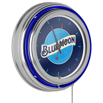 Blue Moon Chrome Double Rung Neon Clock