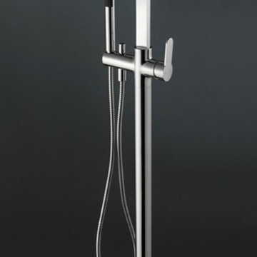 Chromed Brass Freestanding Tub Filler w/ Shower Head & Ceramic Cartridge - AT-04