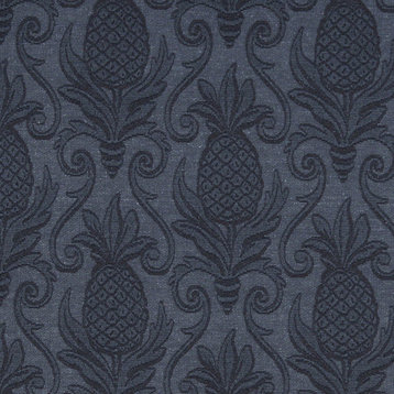 Blue Pineapples Woven Matelasse Upholstery Grade Fabric By The Yard