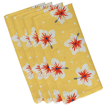 Hibiscus Blooms, Floral Print Napkin, Yellow, Set of 4