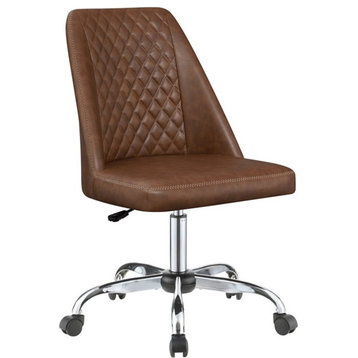 Pemberly Row Upholstered Tufted Back Faux Leather Office Chair in Brown