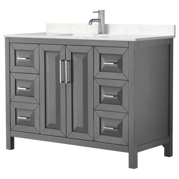 Daria 48, Single Vanity, Dark Gray, Light-Vein Carrara Marble Top, SQ Sink