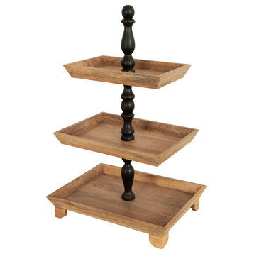 Bess Wood Tiered Tray, Black/Natural 16x12x26