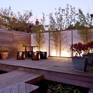 Idées déco pour un grand jardin avec une terrasse en bois ou composite arrière moderne avec un bassin et une exposition ensoleillée.