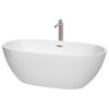 Juno 67" Freestanding White Bathtub, Brushed Nickel Tub Filler & Trim