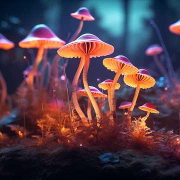 Cool Abstract Art: "Neon Nature Mushrooms" - Minimal / Modern / Botanical Unfram