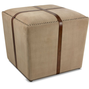 Strap Canvas Leather Stool - Beige