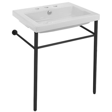 Ceramic Console Sink and Matte Black Stand, Three Hole