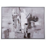 StyleCraft - Soul Sense Contemporary Hand Painted Framed Canvas 48"Wx36"H2"D - The Soul Sense Contemporary Hand Painted Framed Canvas by StyleCraft is a hand embellished greyscale piece with differing brush strokes that introduce depth and texture to a space. This piece features a silver frame that complements its swooping arched forms and textured elements. It's a modern way to give a sophisticated twist to minimalist interior decor.