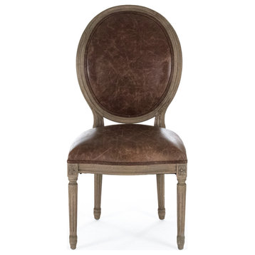 Medallion Side Chair, Brown Fabric, Reclaimed Oak