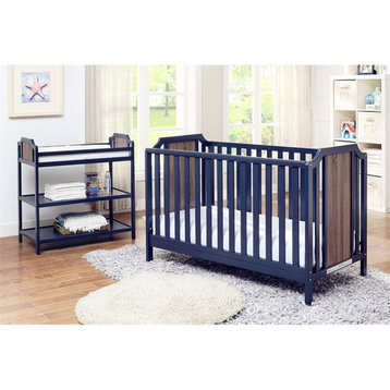 Suite Bebe Brees Contemporary Wood Island Crib in Midnight Blue/Brownstone