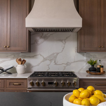 Raleigh NC Kitchen Remodel — Warm Transitional Kitchen with Custom Plaster Hood