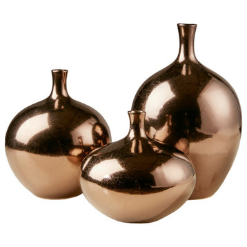 Madison Park Signature Ansen Mirrored Ceramic Decorative Vases Set, Bronze