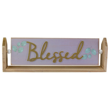 13.25" Hinged Plaque with "Blessed" Embossed Lettering Table Top Decor