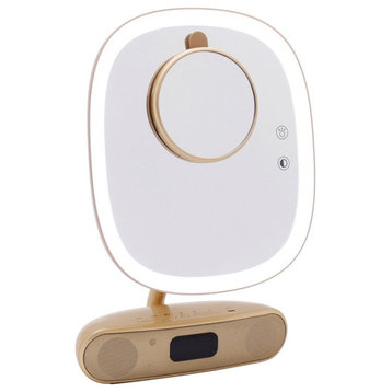 Melody Square Duotone Makeup Mirror with Bluetooth Speakers, Champagne Gold