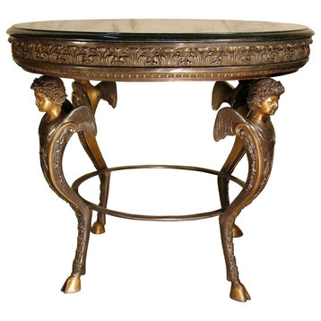 Ornate Round Accent Table With Granite Top
