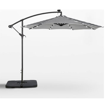 WestinTrends 10Ft Outdoor Patio Solar LED Cantilever Umbrella with Base Weights, Black/White