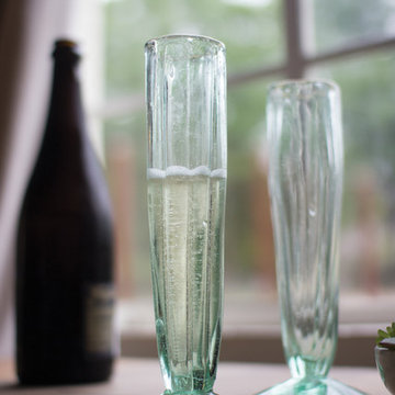 Set of 6 Recycled Glass Fluted Cone Champagne Flutes