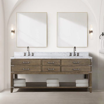 Lexora Norwalk Bath Vanity, Grey Oak, 80, Vanity Complete Set
