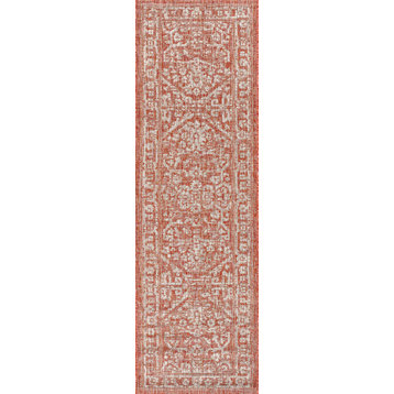 Malta Boho Medallion Textured Weave Indoor/Outdoor, Red/Taupe, 2x8