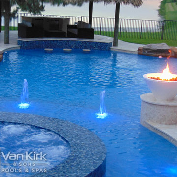 Custom Pool with Rock Waterfall and Wet Edge Spa in Davie, Florida