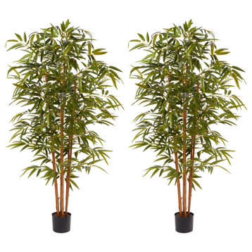 2 Artificial Bamboo Trees 6' Faux Plants Indoor for Home, Restaurant, Office