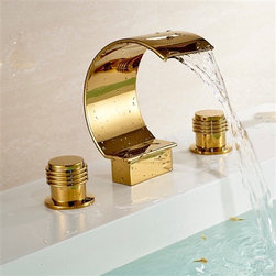 Wella Deck Mount Bath Sink Faucet Waterfall Gold Finish - Bathtub Faucets