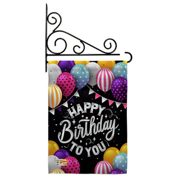 Happy Birthday to You Garden Flag Set Wall Holder Double-Sided 13x18.5