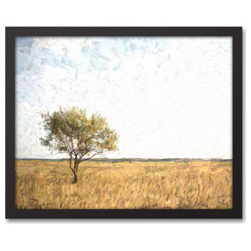 Lone Tree, Field 20x16 Black Framed Canvas
