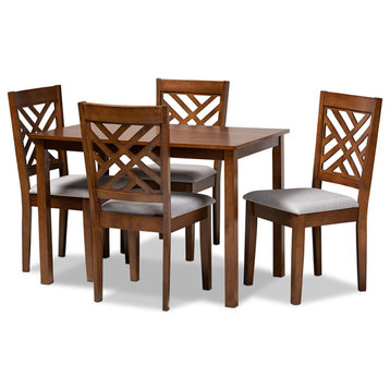 Caron Modern Gray Fabric Upholstered Walnut Brown Wood 5-Piece Dining Set