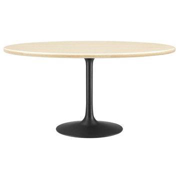 Lippa 60" Oval Artificial Travertine Dining Table, Black Travertine