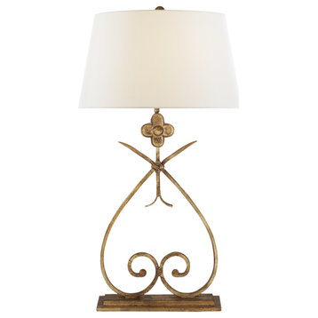 Harper Table Lamp in Gilded Iron with Linen Shade