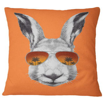 Funny Rabbit With Sunglasses Animal Throw Pillow, 18"x18"