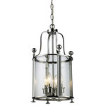 Z-Lite - Wyndham 4 Light Pendant, Chrome - With traditional styling and modern application this four light chandelier is as versatile as it is stunning. Glass panels form the circular cage that is suspended from swooping arms, which are finished in chrome. Suspended inside are candelabra lights that can be accented with your choice of crystal and chrome finials, as both are included.