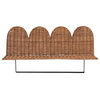 Rattan Wicker Wall Shelf With Scalloped Edge and Metal Rod, Natural